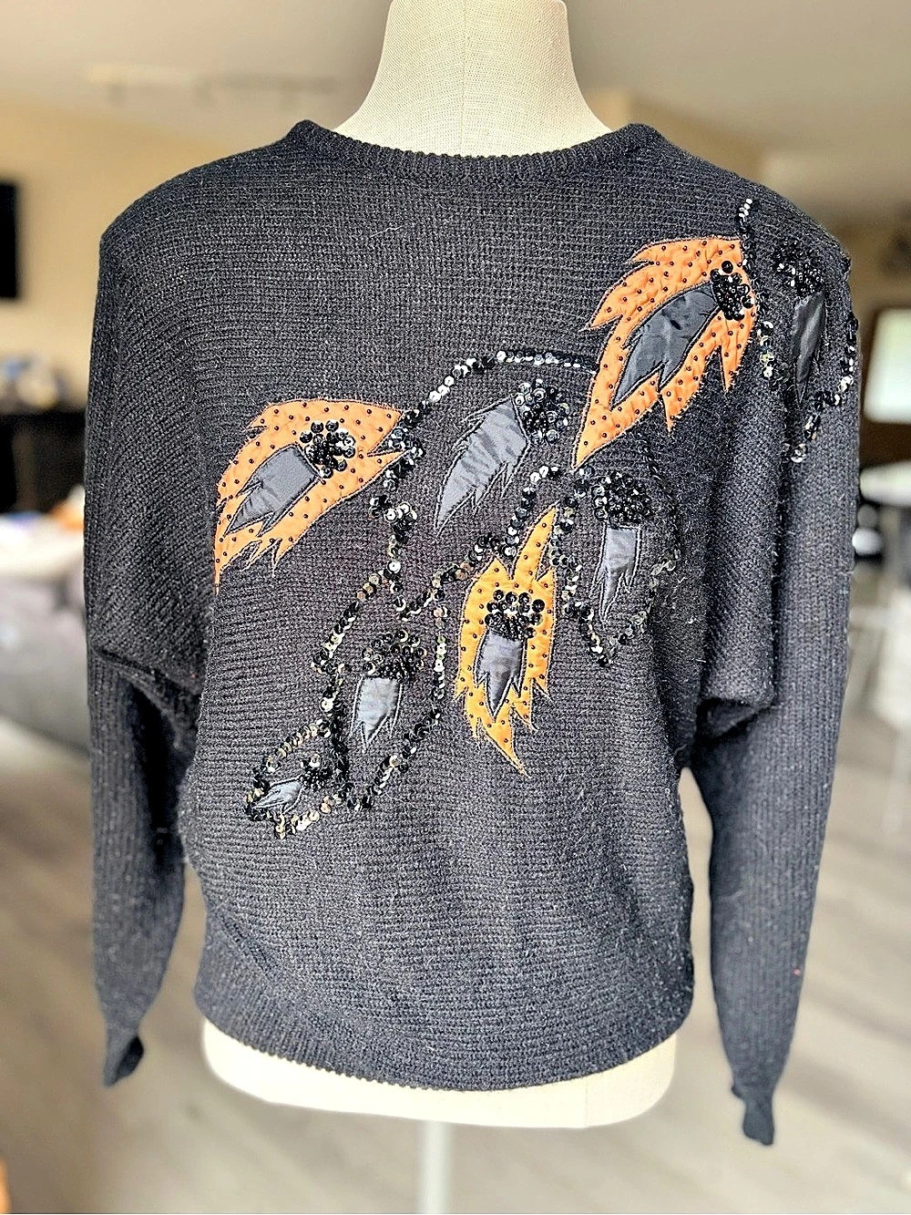 Vintage 80’s Celebrity Club Embellished Black Crewneck w/Sequins and Inlays.